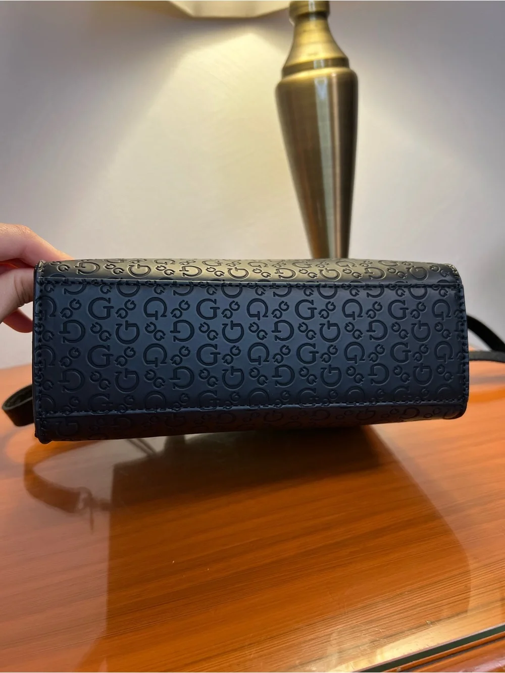 GUESS Black Embossed Logo Mini Satchel Crossbody Bag